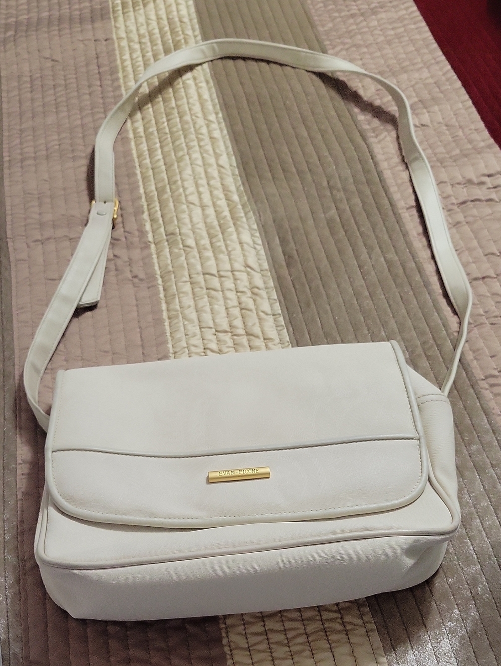 Evan Picone White Crossbody Bag with Gold Plaque Accent